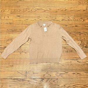 J.Crew Polo Sweater Womens Small Camel Tan V Neck Long Sleeve Cotton NWT
